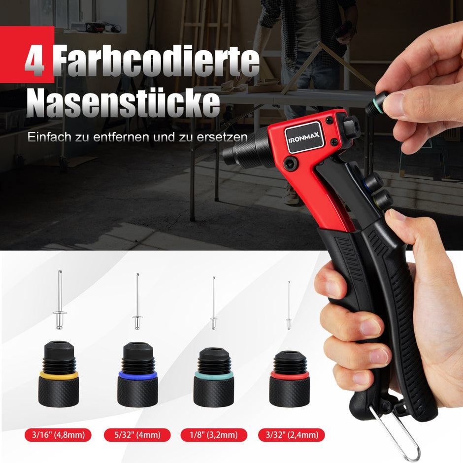 Handnitare – Heavy Duty manuell nitpistol med Nitverktygssats bärväska – 200 – Svart