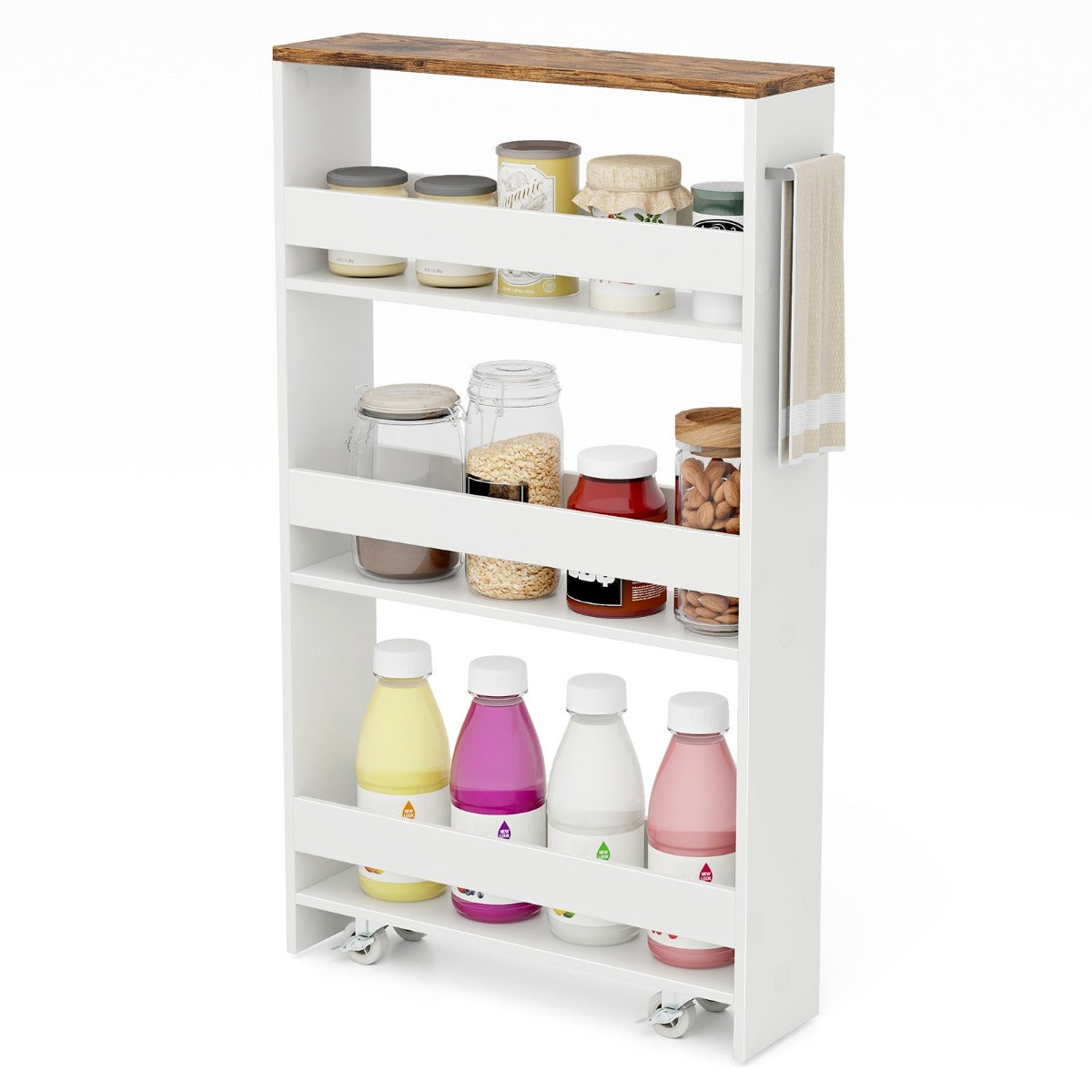 Nischvagn – bred vånings köksvagn smal nischhylla på hjul – 13 cm 4 48 x 13 x 81 cm – Vit