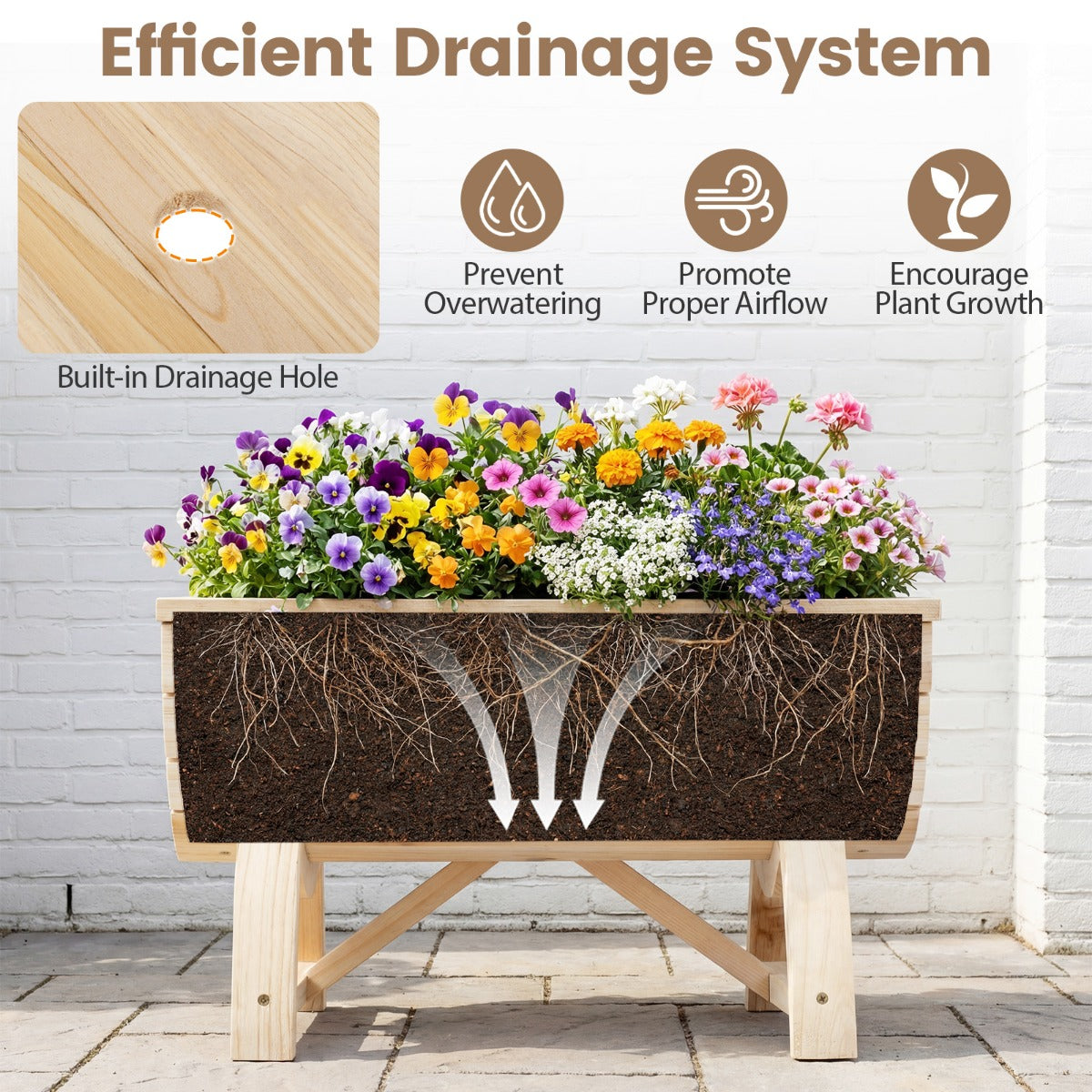 pack – Odlad Bänk Av Granträ Med Dräneringshål Halvfat Blomlåda – 2 – Natur