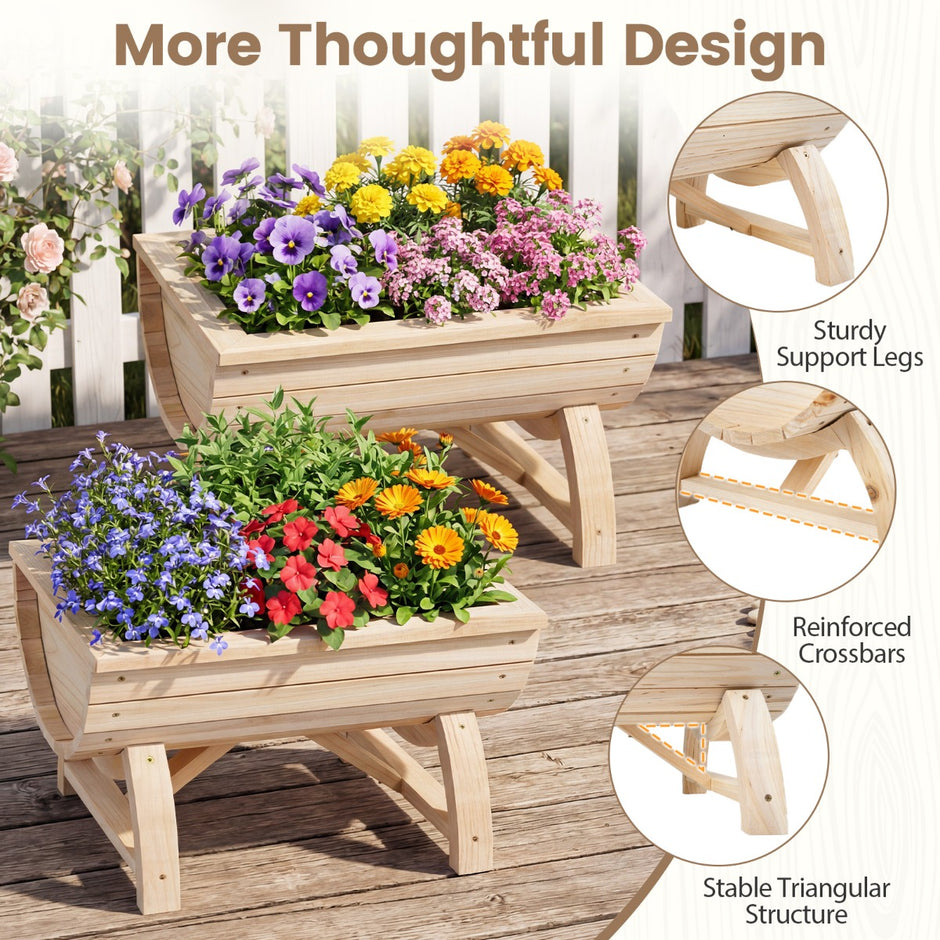 pack – Odlad Bänk Av Granträ Med Dräneringshål Halvfat Blomlåda – 2 – Natur
