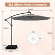 Fribärande – parasoll med solar LED lampor och sandsäckar vev UV skydd – 40 Ø 300 cm – Grå