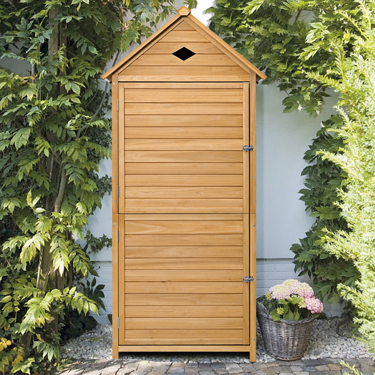 Trädgårdsskåp – i trä, verktygsbod, verktygsskåp – 70 x 36 x 177 cm – Natur