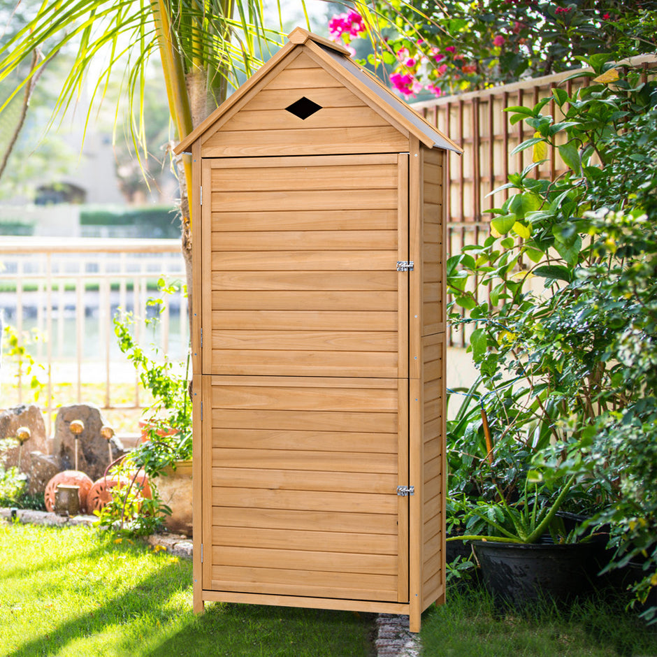 Trädgårdsskåp – i trä, verktygsbod, verktygsskåp – 70 x 36 x 177 cm – Natur