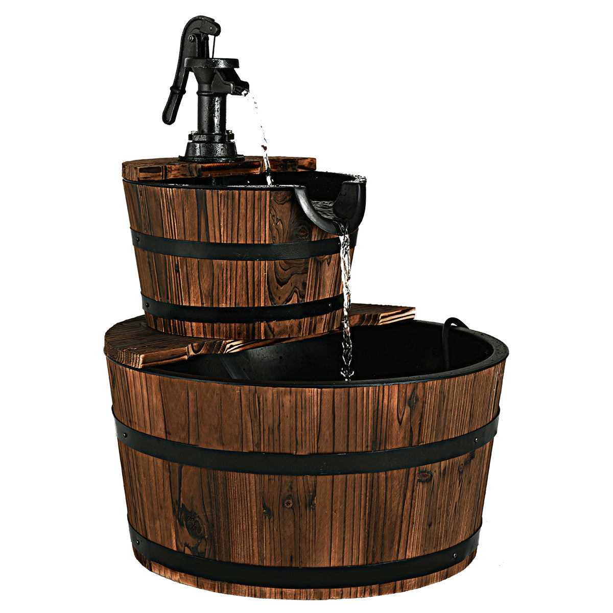 Trädgårdsfontän – träfontän trätunna med vattenpump – Ø 44,5 cm – Trä
