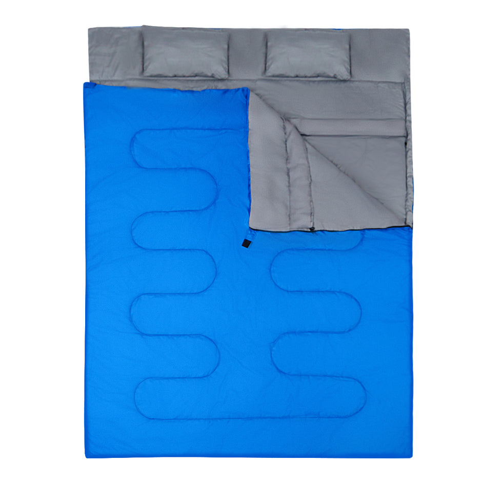 Goplus – dubbelsovsäck personer XL filt med kuddar Svart/ – 2 2 220 x 150 cm – Blå