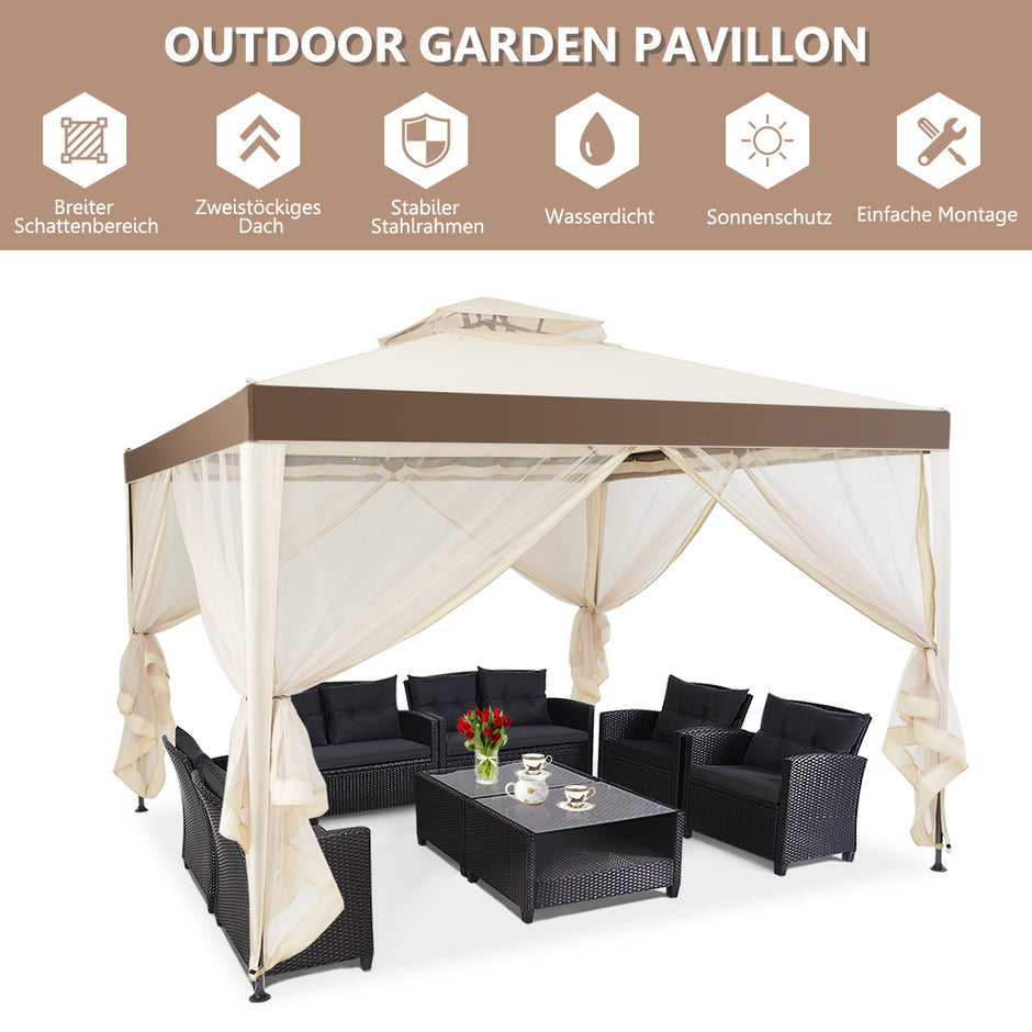 Trädgårdspaviljong – Trädgårdstält Camping Partytält med sidoväggar – 4 300 x 300 x 265 cm – Beige