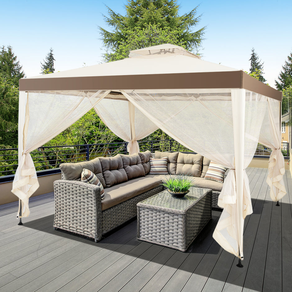 Trädgårdspaviljong – Trädgårdstält Camping Partytält med sidoväggar – 4 300 x 300 x 265 cm – Beige