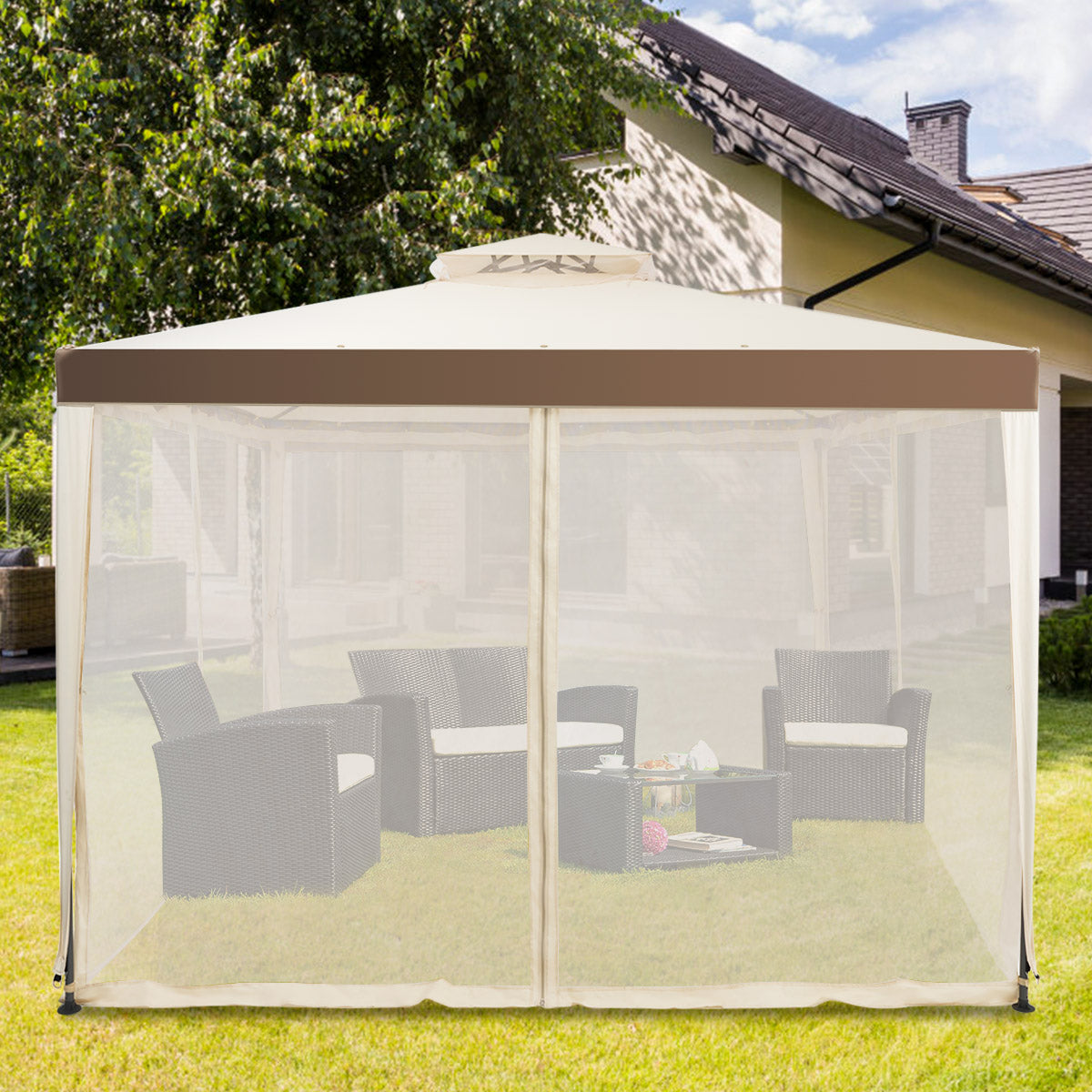 Trädgårdspaviljong – Trädgårdstält Camping Partytält med sidoväggar – 4 300 x 300 x 265 cm – Beige