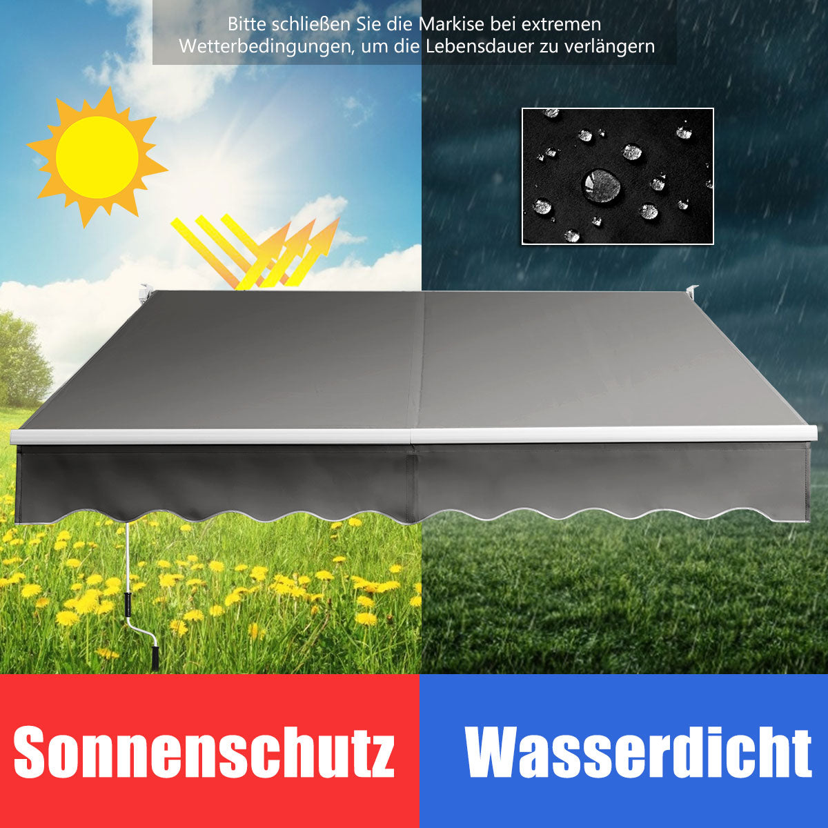 Solskydd – utdragbar markis aluminium terrass – 295 x 250 cm – Grå