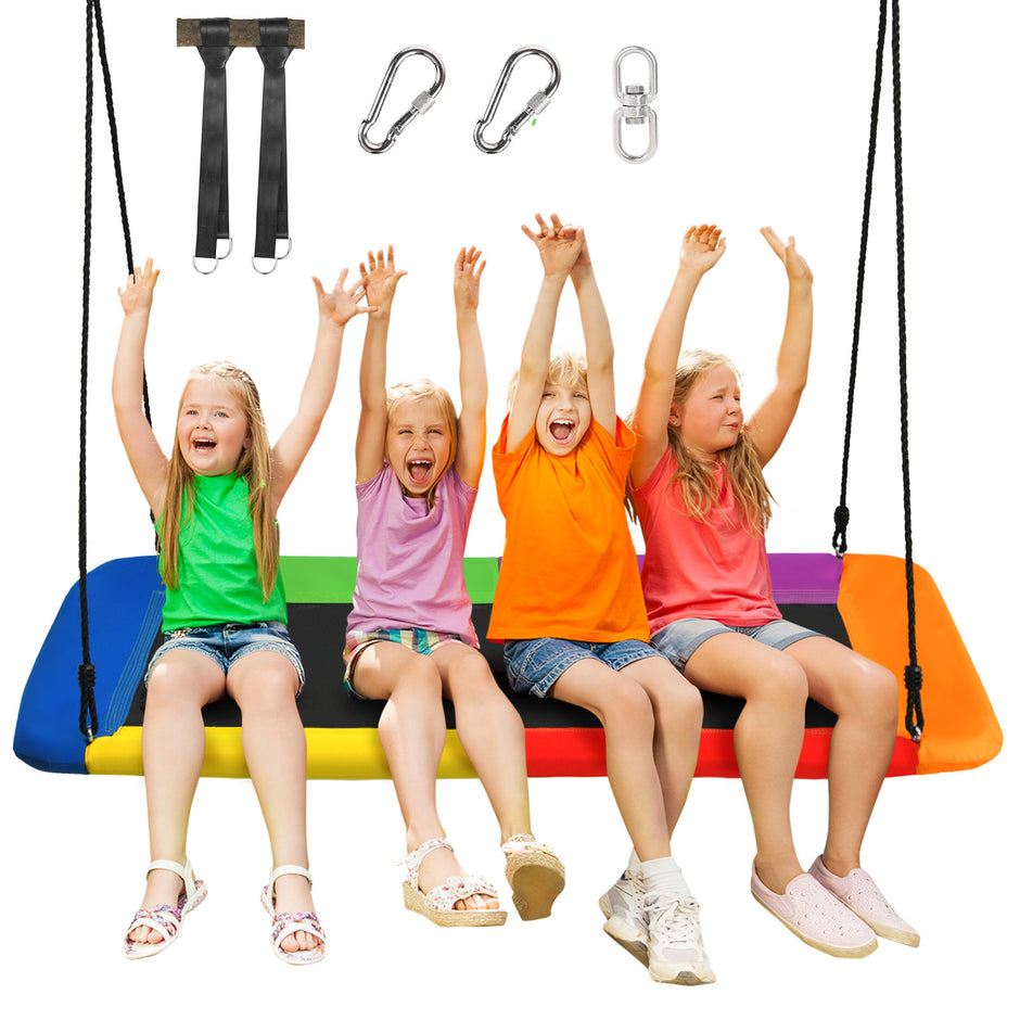 trädgunga, – för barn, bogunga, med justerbara rep – 100-180 cm – Färgglad