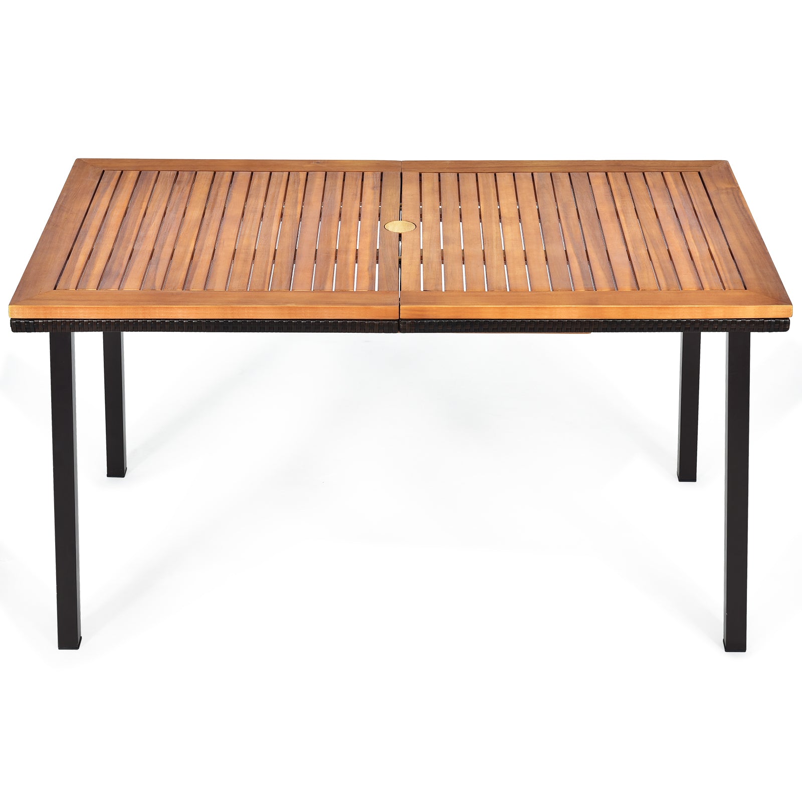 Trädgårdsbord – Matbord med paraplyhål Träbord Uteplatsbord Acaciaträ Naturlig – 140 x 75 x 76 cm – Natur