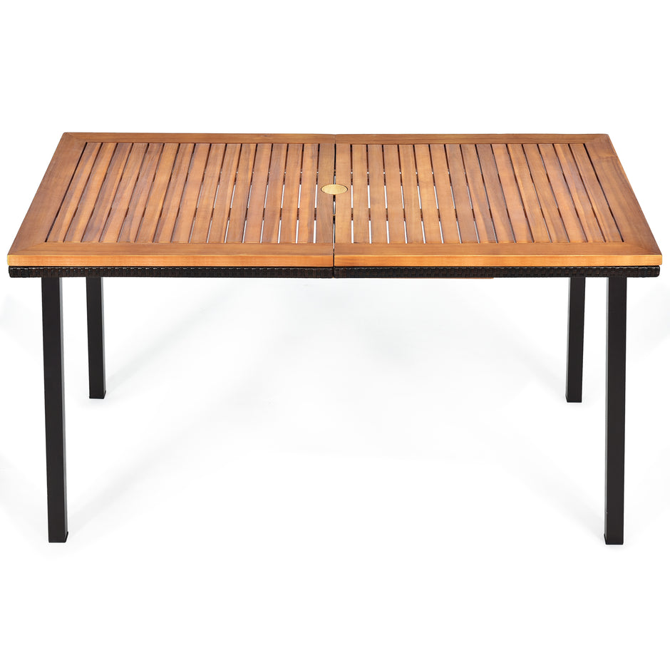 Trädgårdsbord – Matbord med paraplyhål Träbord Uteplatsbord Acaciaträ Naturlig – 140 x 75 x 76 cm – Natur