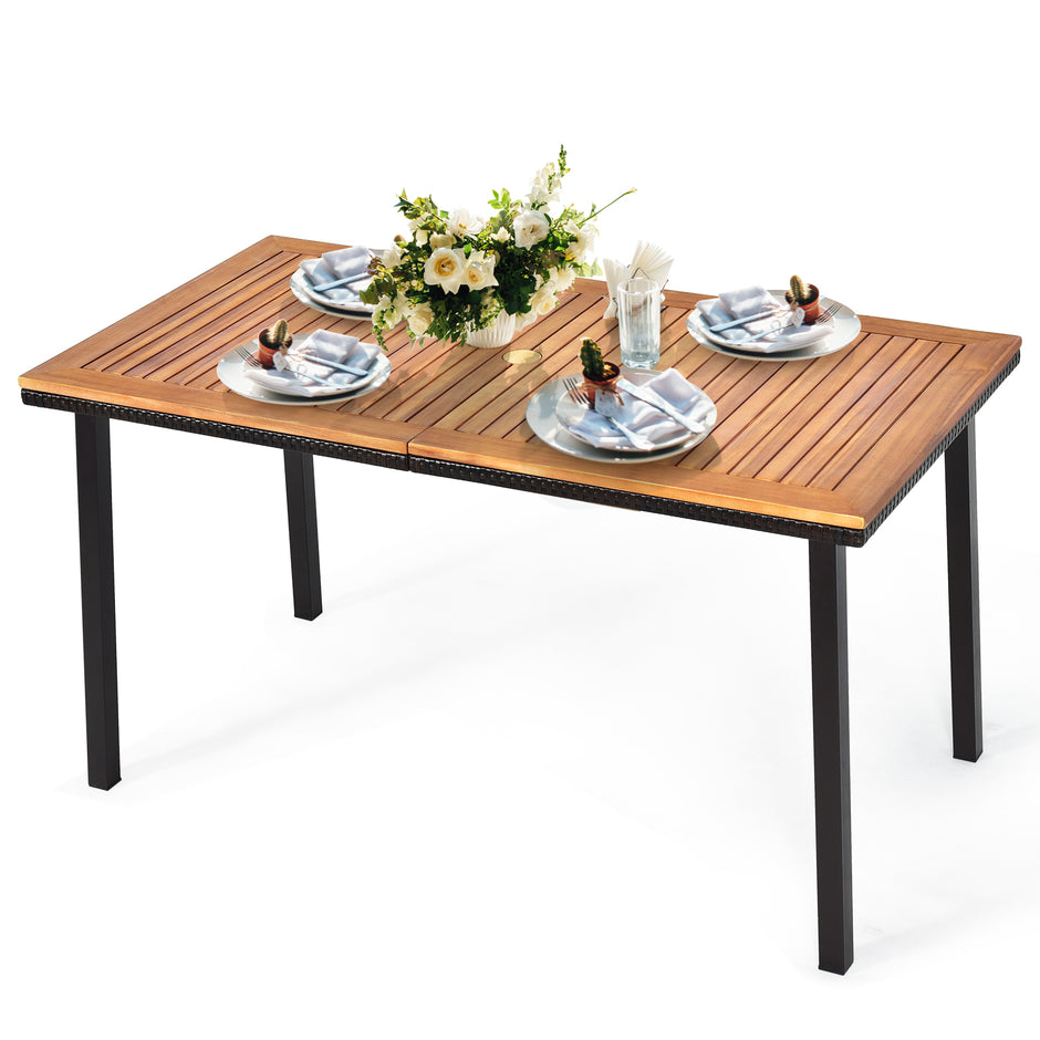Trädgårdsbord – Matbord med paraplyhål Träbord Uteplatsbord Acaciaträ Naturlig – 140 x 75 x 76 cm – Natur