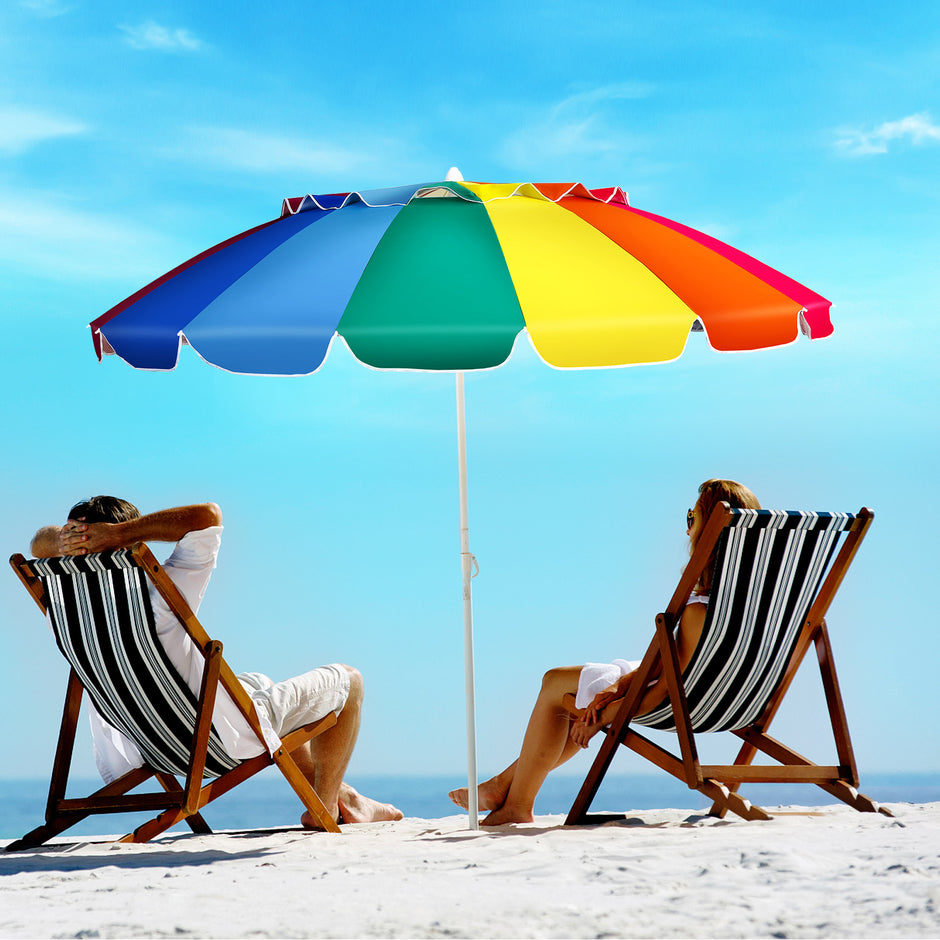 Strandparasoll – Utomhusparasoll i aluminium Lutbart uteplatsparaply Färgglatt – 243 cm – Färgglad