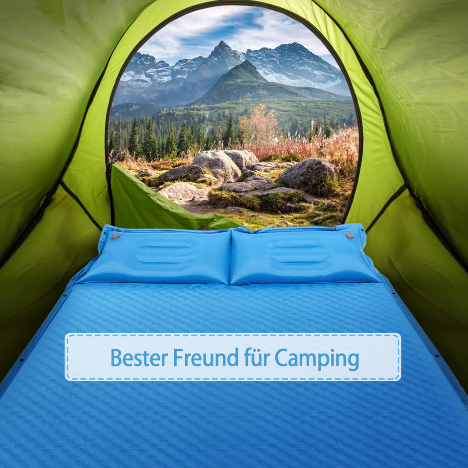 Campingmatta – med kudde personer självuppblåsande liggunderlag – 2 187 x 131 x 4 cm – Blå