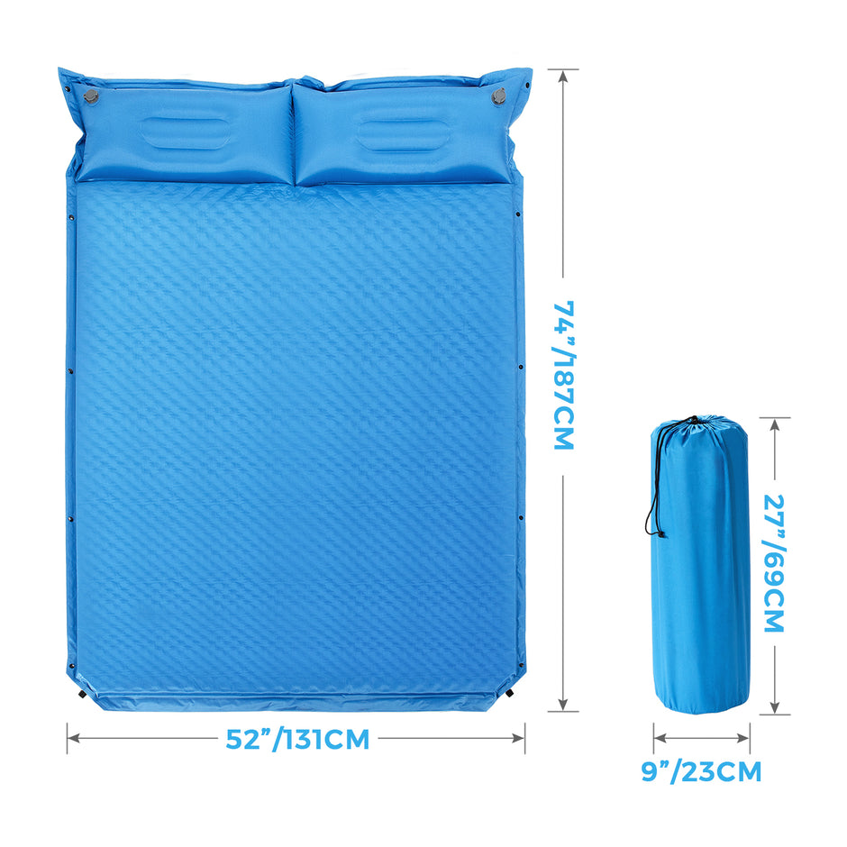 Campingmatta – med kudde personer självuppblåsande liggunderlag – 2 187 x 131 x 4 cm – Blå