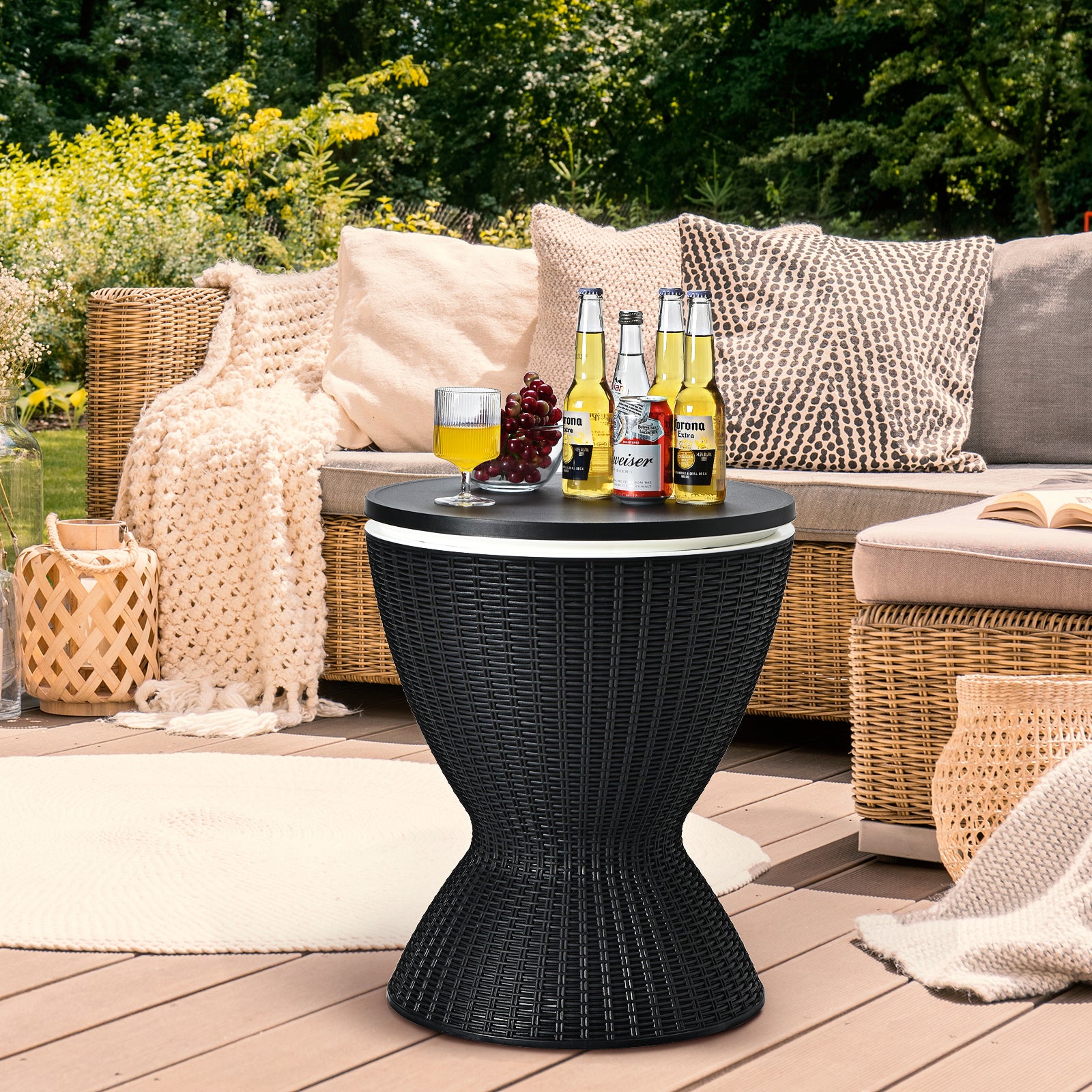 i – sidobord 30L kylbox Pall Trädgårdsbord Höjdjusterbar Ice Cooler – 3 1 – Svart