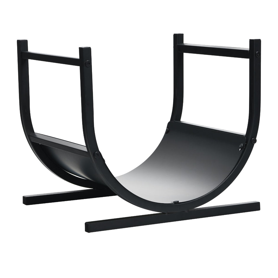 U – formad vedställ i metall trästapelhållare med stabil bas – 43 x 37 x 39,5 cm – Svart