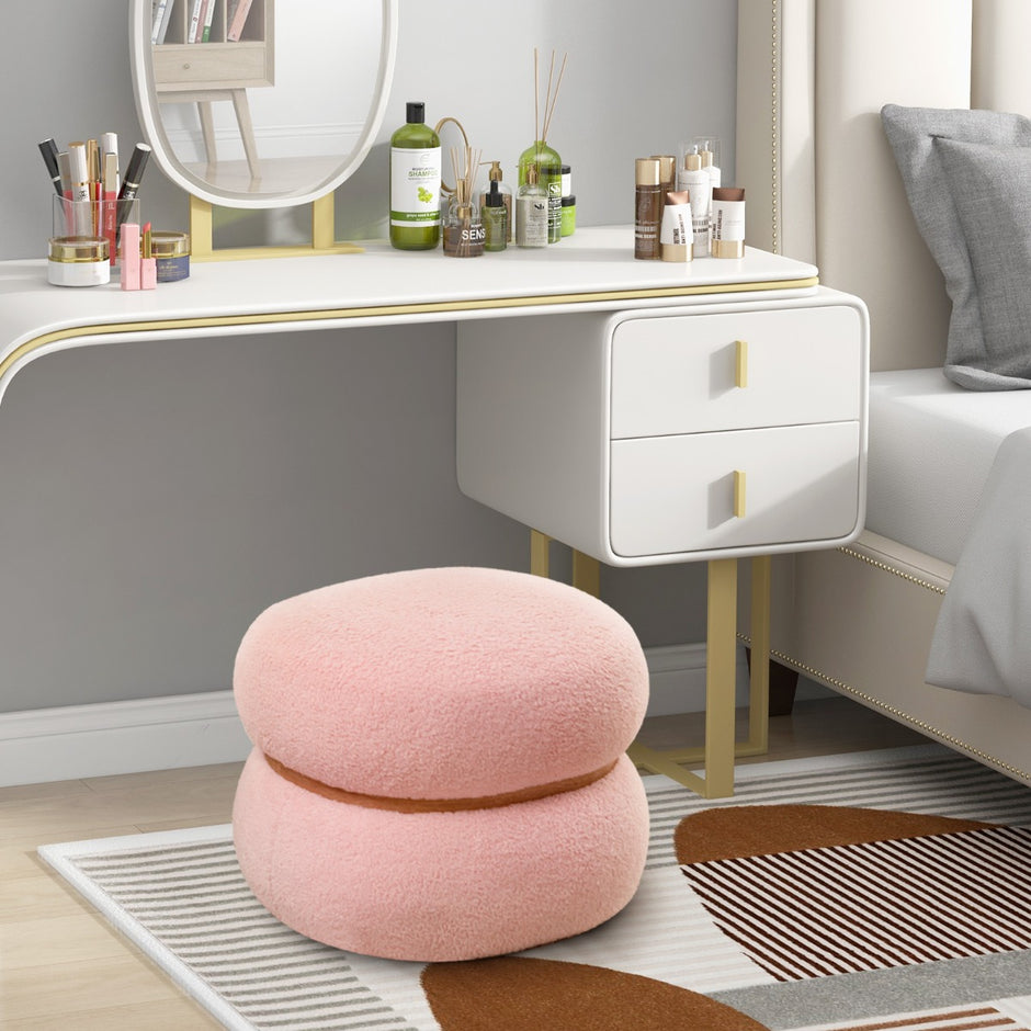Oval – pall med halkfria fotkuddar Vadderade gjord av sherpa – 44 x 35 x 35 cm – Rosa