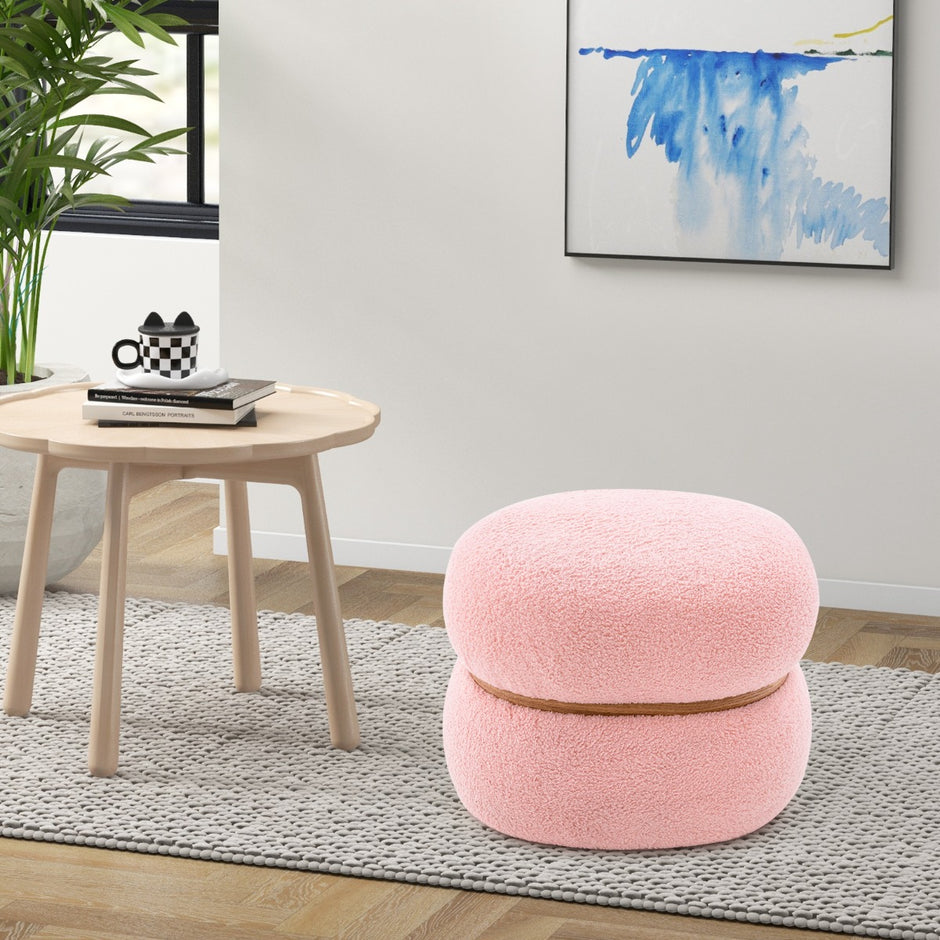 Oval – pall med halkfria fotkuddar Vadderade gjord av sherpa – 44 x 35 x 35 cm – Rosa