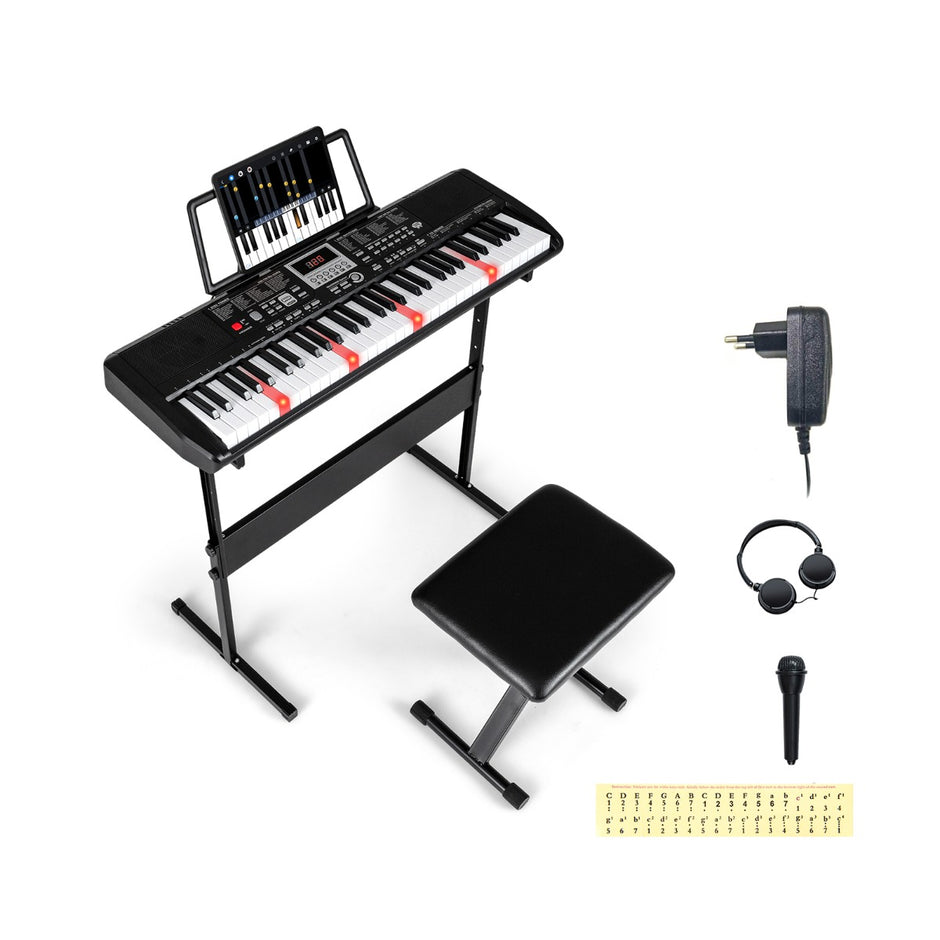 tangenter – Pianokeyboard för nybörjare Elektroniskt keyboardset med höjdjusterbart stativ – 61 – Svart