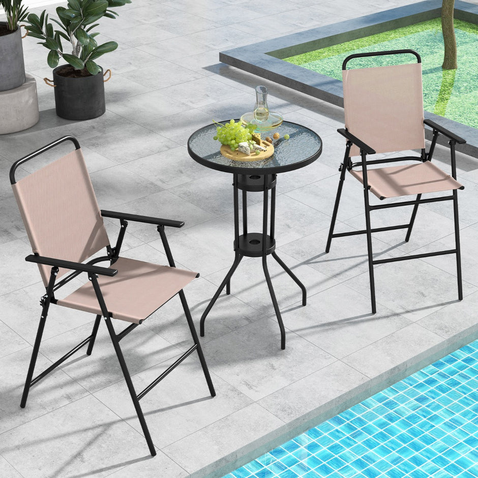 delat – utomhus bistroset uteplats barbord med fällbara stolar och parasollhål – 3 2 – Beige