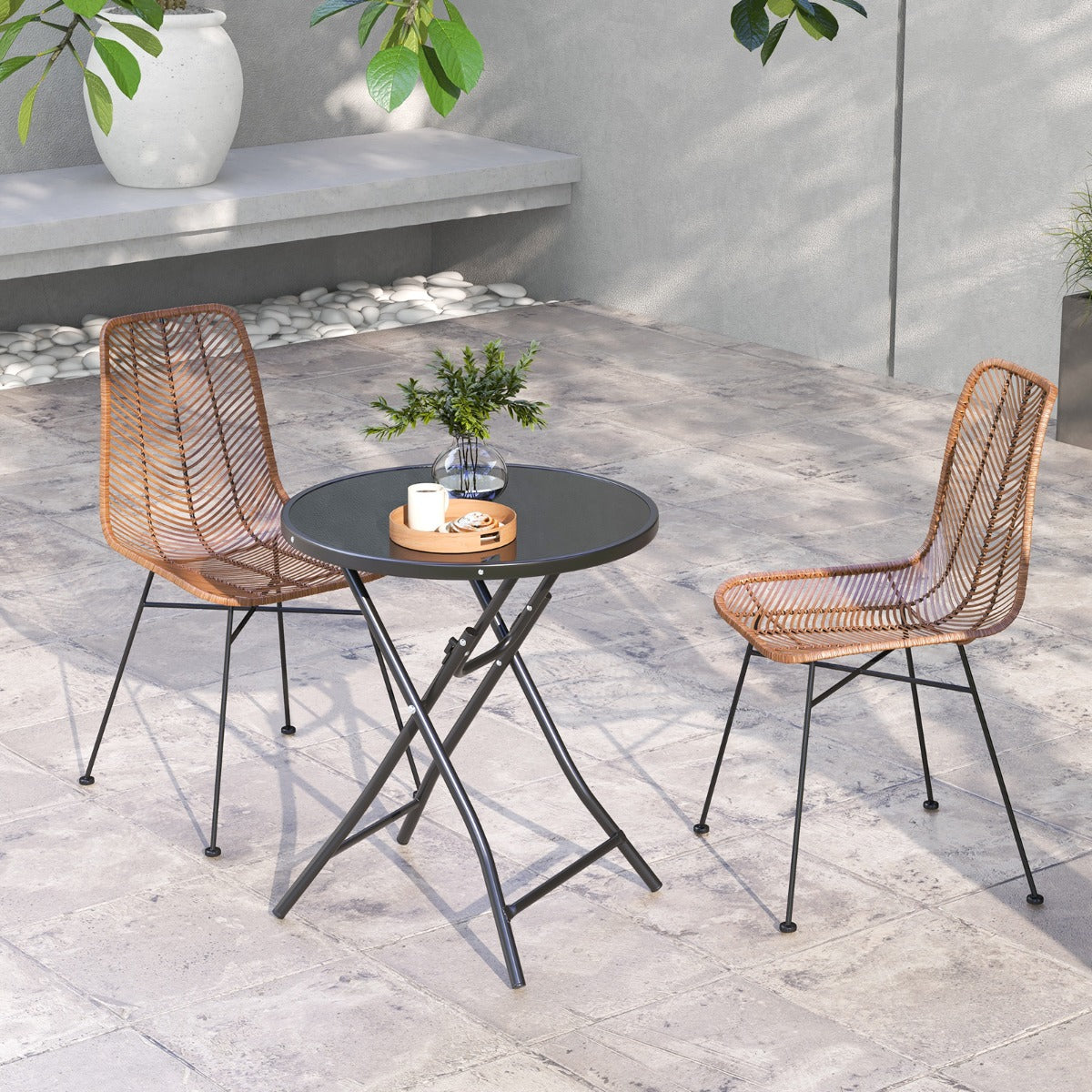 Runt – bistrobord med härdat glasbord och robust metallram – Ø 59 cm – Svart