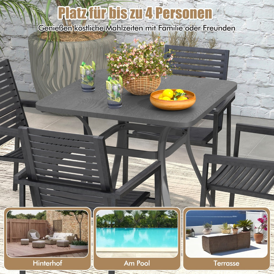 Trädgårdsbord – med bordsskiva i trälook för personer uteplatsbord balkongbord – 4 80 x 80 x 73 cm – Grå