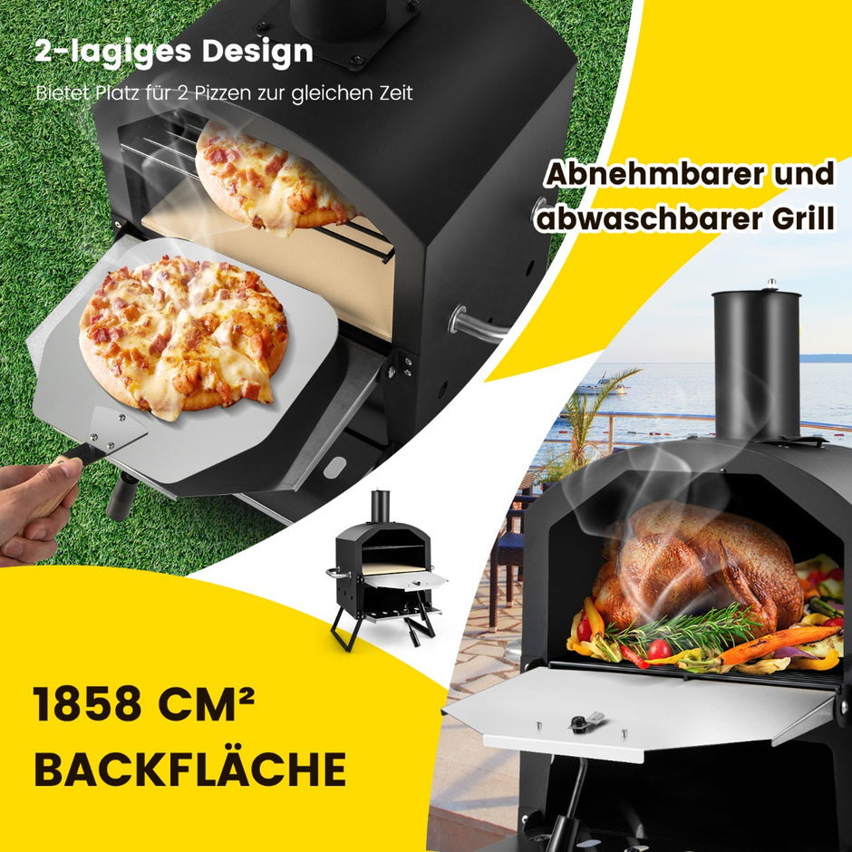 lagers – pizzaugn med grillställ och pizzasten pizzaskyffel vattentätt lock – 2 – Svart och silver