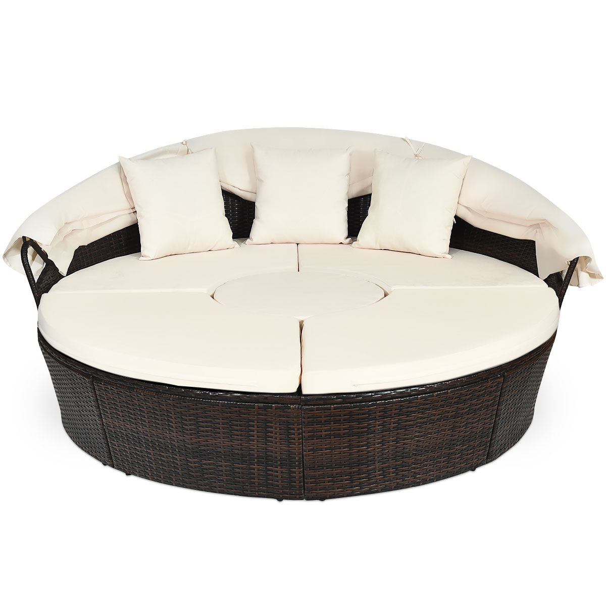 Rund – dagbädd utomhus med utfällbar kapell – 192 x 177 x 146 cm – Beige