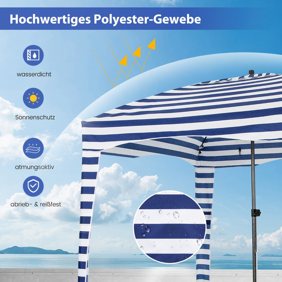 Solskydd – med avtagbar sidovägg och sandsäckar bärväska – 8 183 x 183 cm – Blå och vit