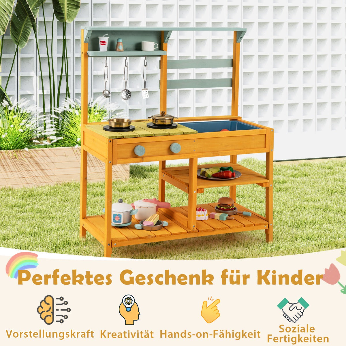 Mud – Kitchen Lekkök av gran med spisknoppar och diskbänk – Gul