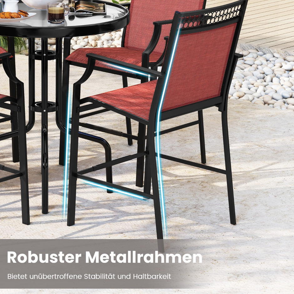 Set – med trädgårdsstolar snabbtorkande tyg, höga uteplatsstolar, balkongstolar röda – 2 – Röd