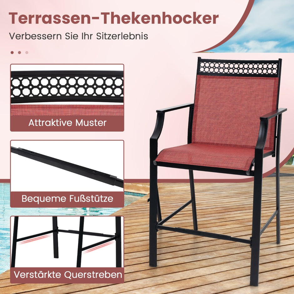 Set – med trädgårdsstolar snabbtorkande tyg, höga uteplatsstolar, balkongstolar röda – 2 – Röd