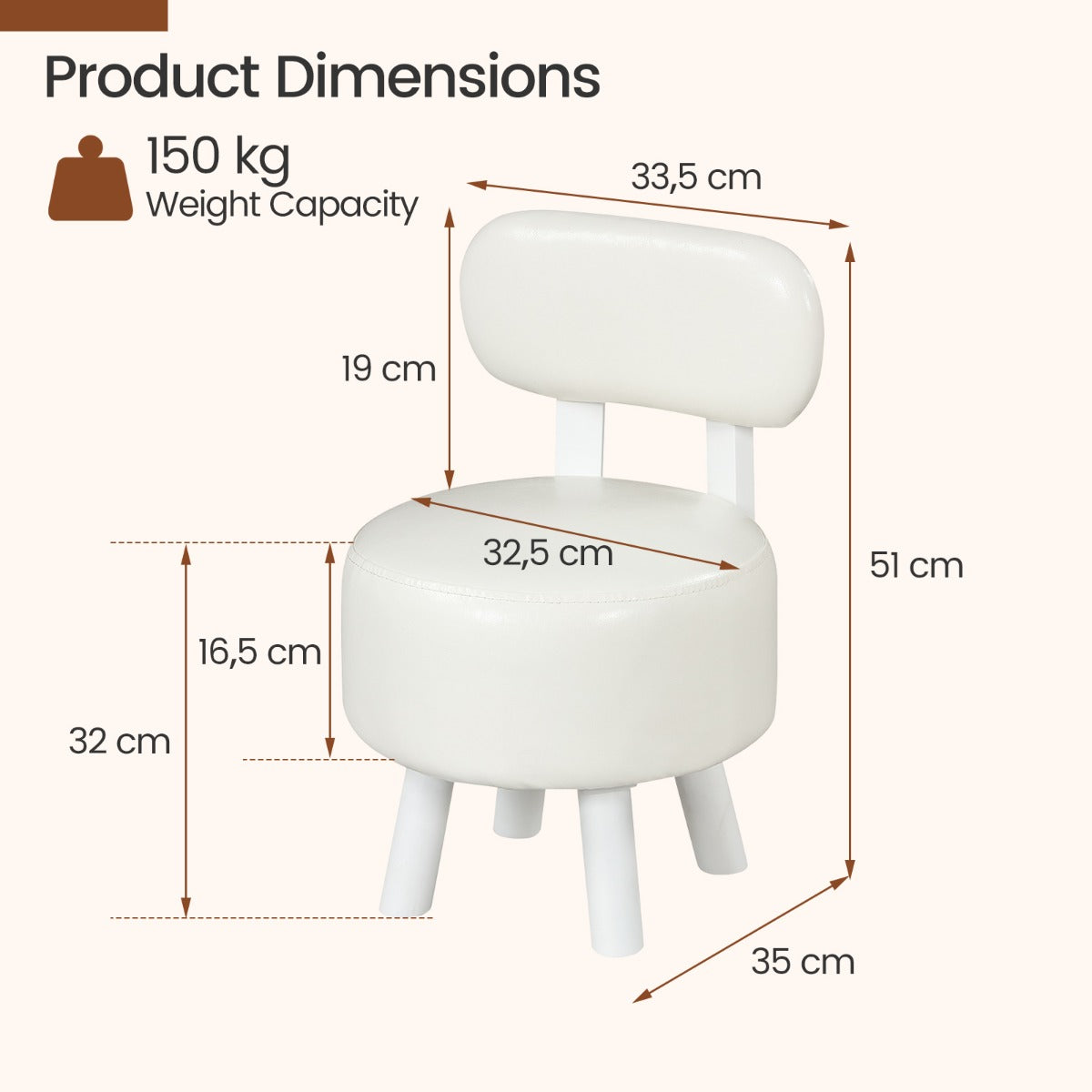 pack – sittpallar med ryggstöd och konstläderklädselPolstrad upp till bärkapacitet – 2 150 kg – Vit