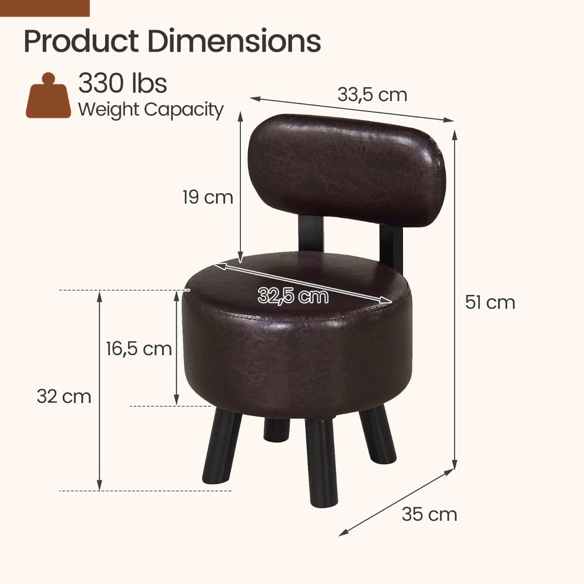 pack – Sittpallar Med Ryggstöd och KonstläderklädselPolstrad Upp Till Bärkapacitet – 2 150 Kg – Brun