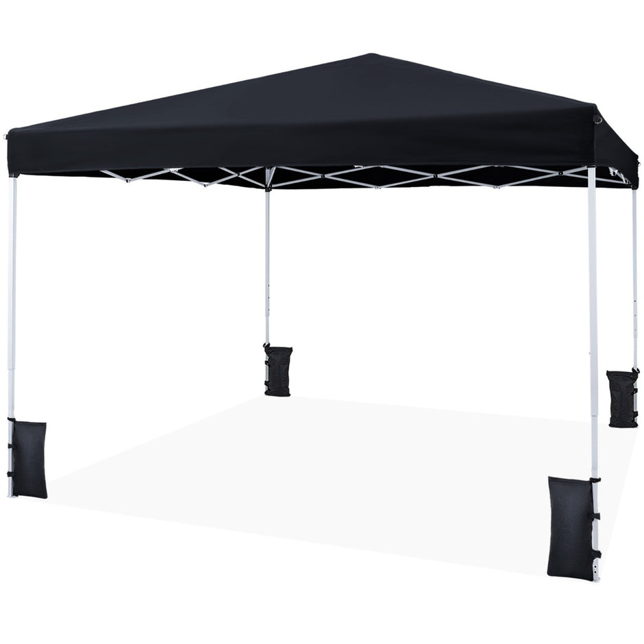 Pop – up paviljong, höjdjusterbar med tillbehör, för strand och camping – 290 x 290 cm – Svart