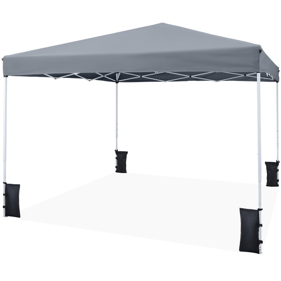 Pop – up paviljong, höjdjusterbar och hopfällbar, med tillbehör för camping strand – 290 x 290 cm – Grå
