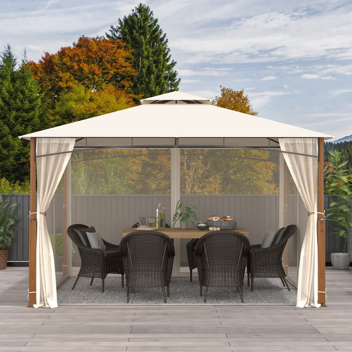 Paviljong – med dubbeltak och myggnät Vattentätt partytält – 3,6 x 3 m – Beige