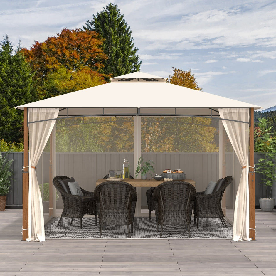 Paviljong – med dubbeltak och myggnät Vattentätt partytält – 3,6 x 3 m – Beige