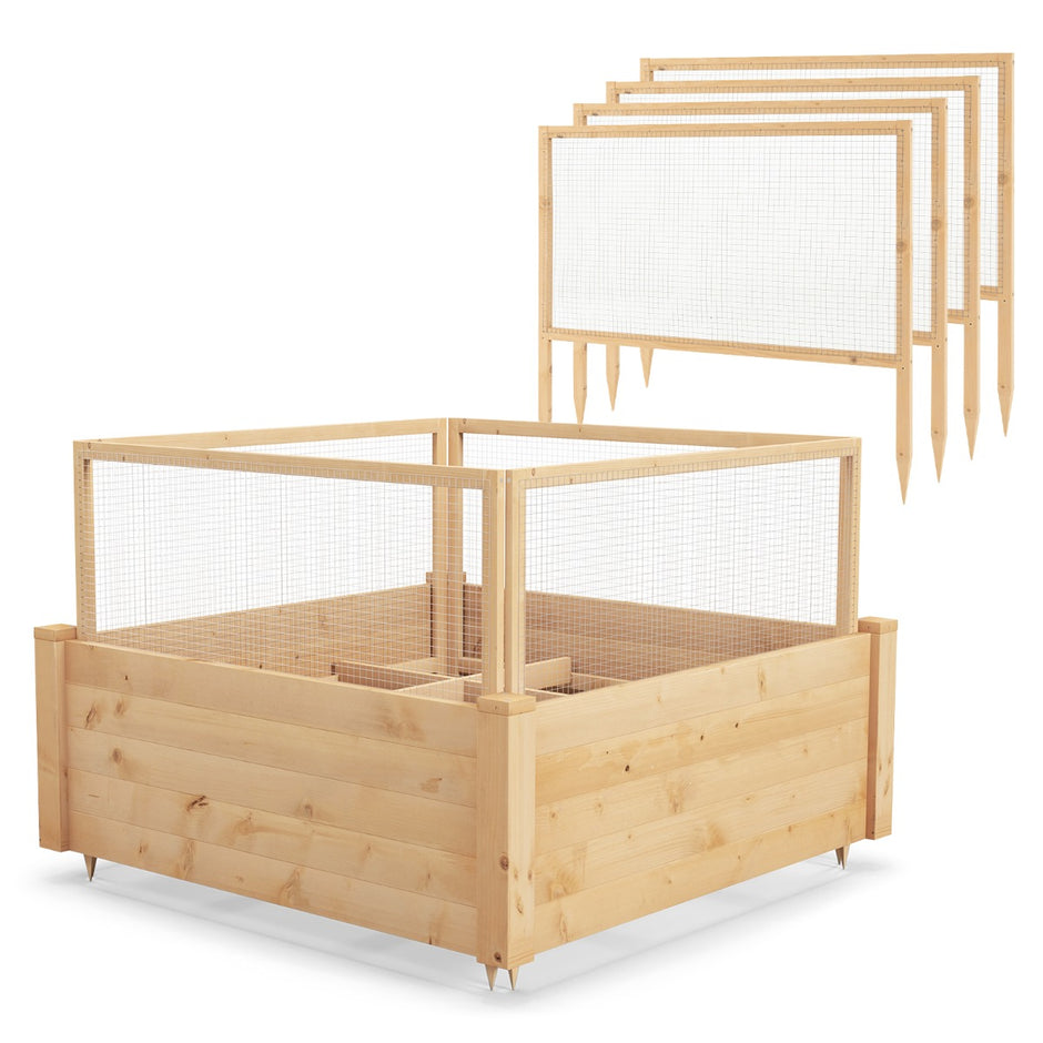 Upphöjd – bädd med staket Träkruka sidigt och växtgaller – 4 107 x 107 x 70 cm – Natur