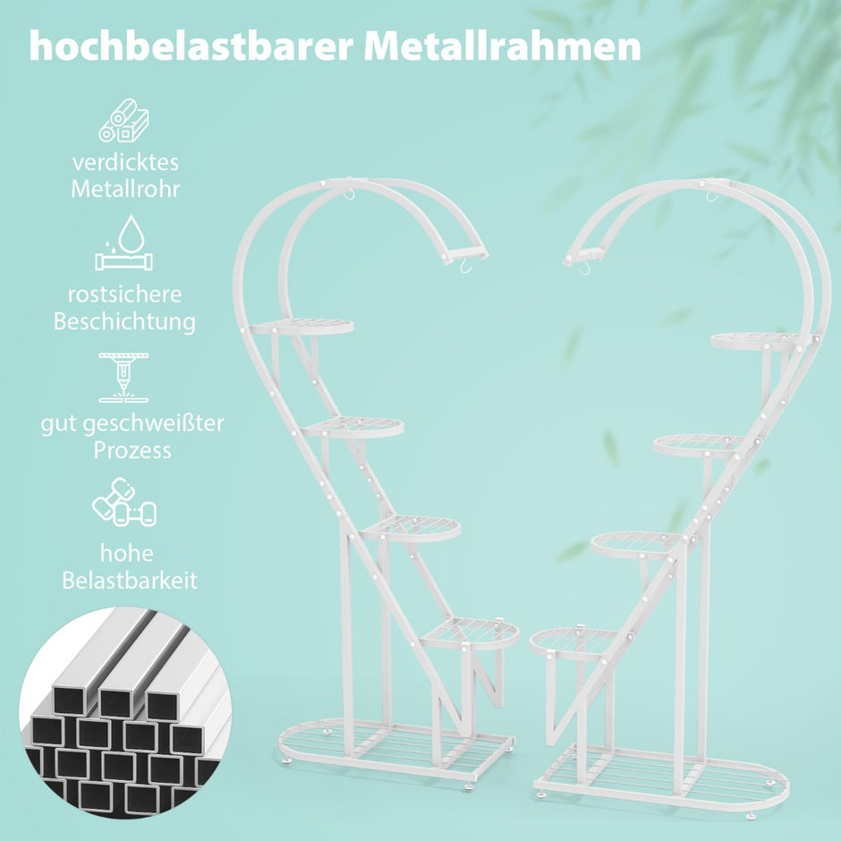 vånings – växtställ i metall Hjärtformat blomsterställ med krokar – 5 71 x 30,5 x 148 cm – Vit