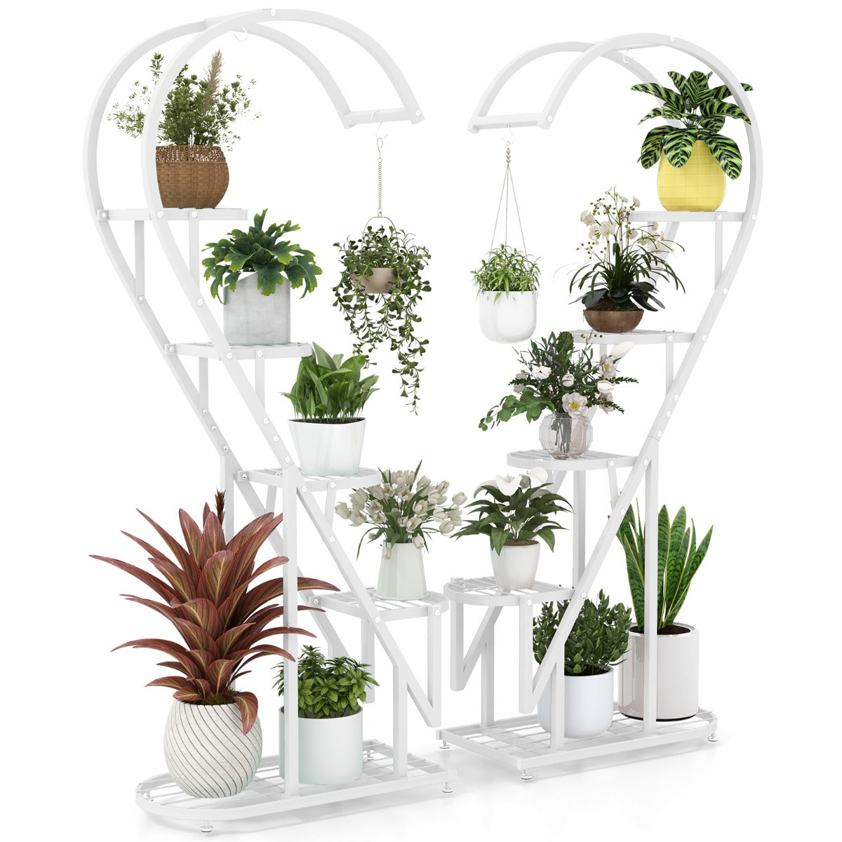 vånings – växtställ i metall Hjärtformat blomsterställ med krokar – 5 71 x 30,5 x 148 cm – Vit