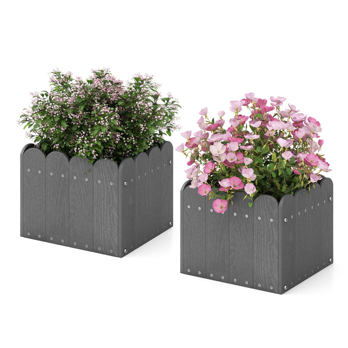 Set – med krukor, väderbeständig, HDPE trädgårdsblomstlåda, rektangulär, – 2 32 x 30 x 25 cm – Grå