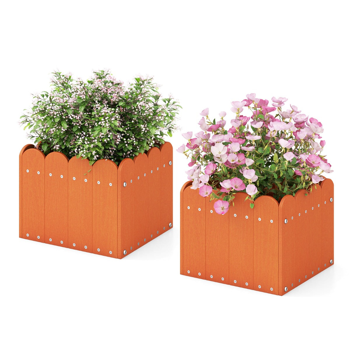 Set – med växtkrukor, väderbeständig, HDPE trädgårdsblomstlåda, rektangulär, – 2 32 x 30 x 25 cm – Orange