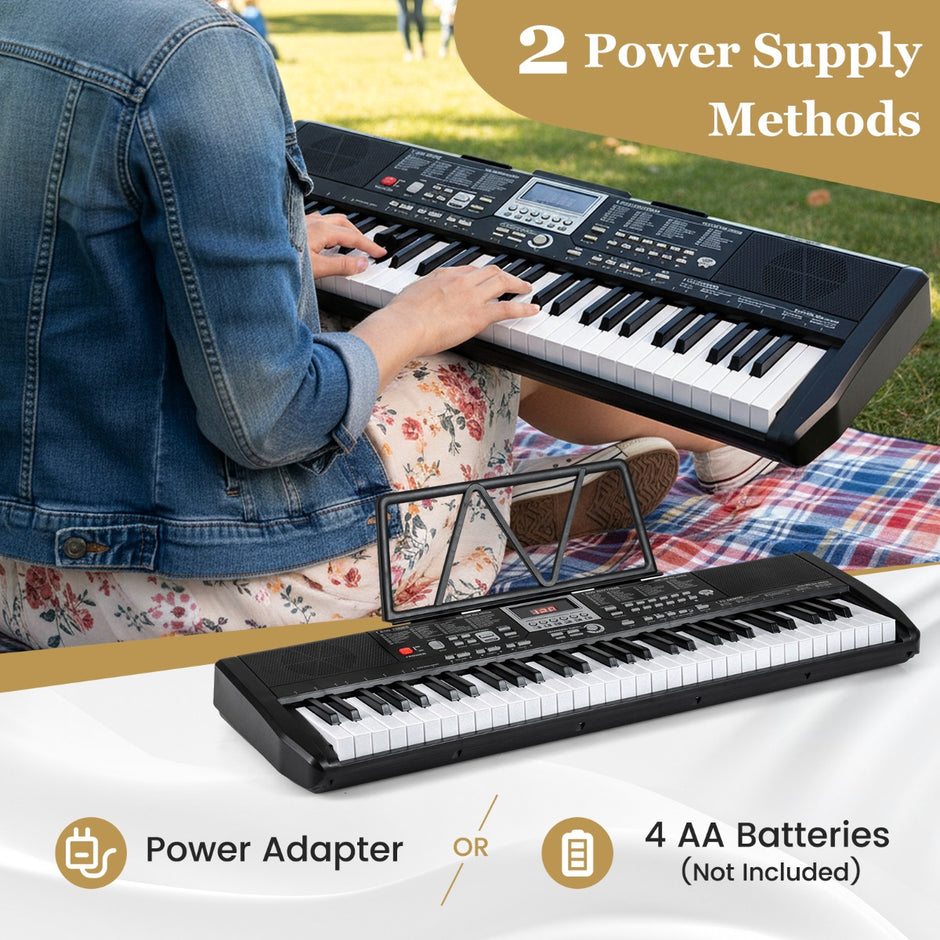 tangenter – Pianokeyboard för nybörjare Elektroniskt keyboardset med höjdjusterbart stativ – 61 – Svart