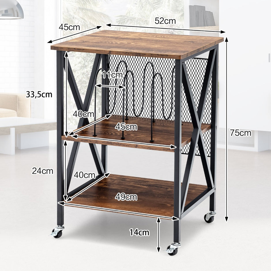 Skivställ – med hyllor vånings skivhylla Rullbar – 3 3 52 x 45 x 75 cm – Brun