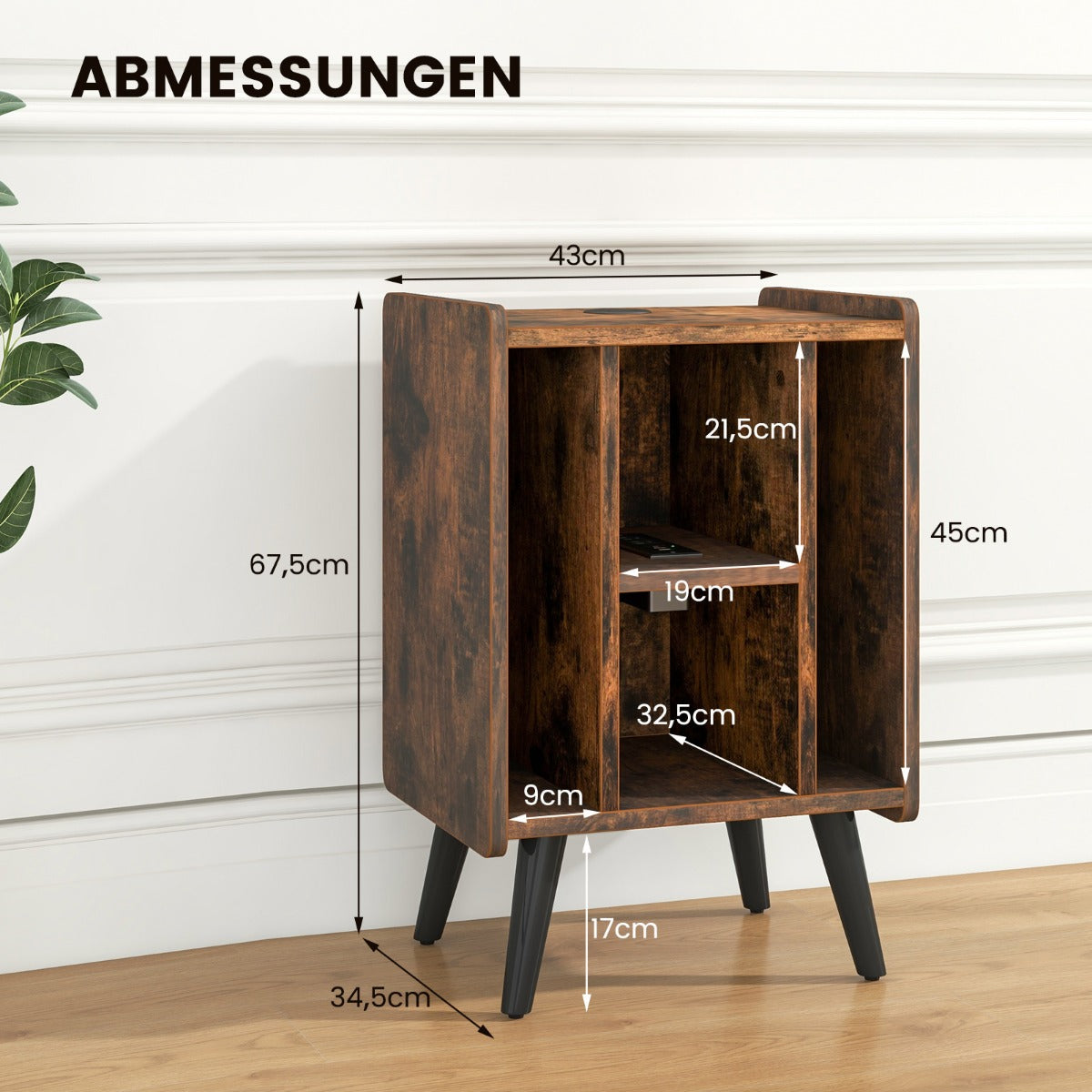 Skivspelarställ – med laddstation och öppna hyllor Vinylskivor Skivspelarbord Vintage – 4 – Rustik brun
