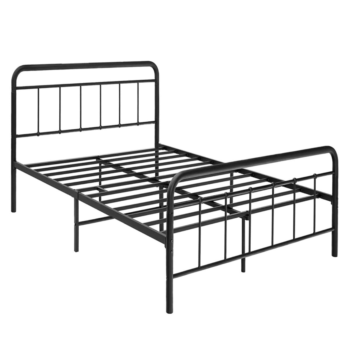 Metallplattformssäng – Modern sängram med sänggavel och fotgavel – 208 x 164 x 102 cm – Svart