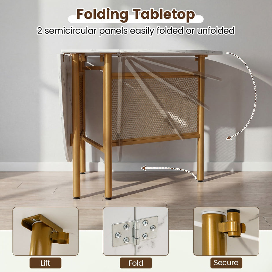 Hopfällbart – matbord för personer platsbesparande köksbord med hopfällningsfunktion Vit+ – 6-8 150 x 80 x 76 cm – Guld